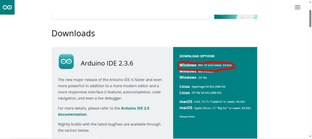 ArduinoIDEをダウンロードするサイトの説明